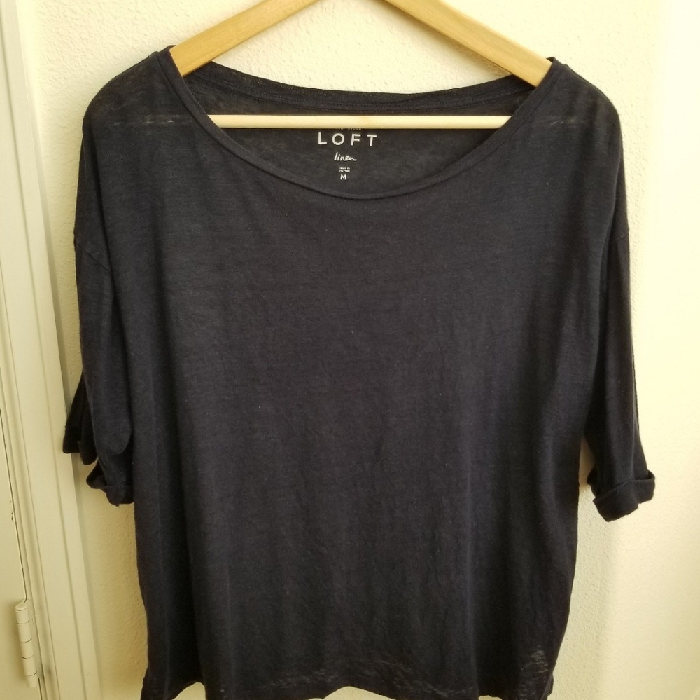 Ann Taylor Loft Linen blouse in navy blue
